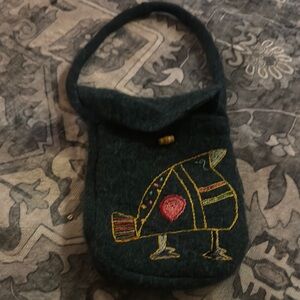 Embroidered Green Felt Bag